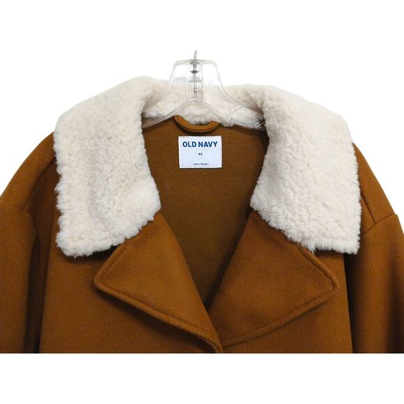 Old Navy Coat Plus Size 4X Rust Brown Wool Sherpa Collar Preppy Equestrian Boho - Picture 4 of 13